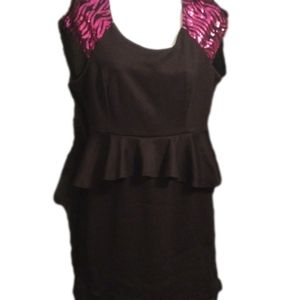 Rhapsody cap sleeve dress with purple sequins on sleeves